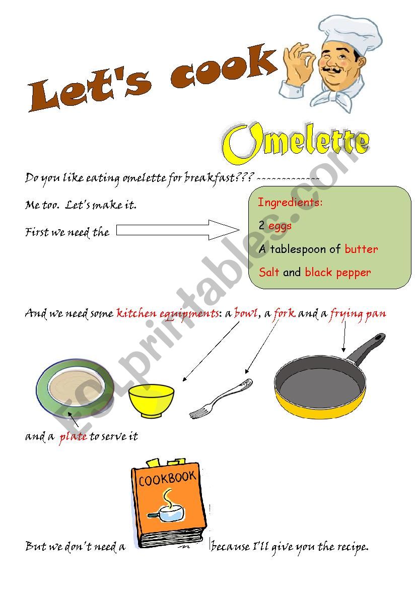 Lets cook omelette worksheet