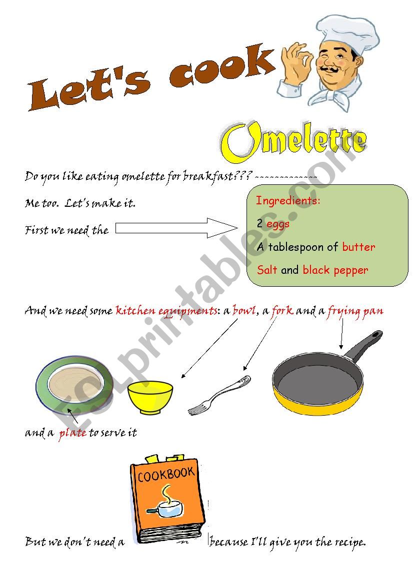 LetÂ´s cook omelette worksheet