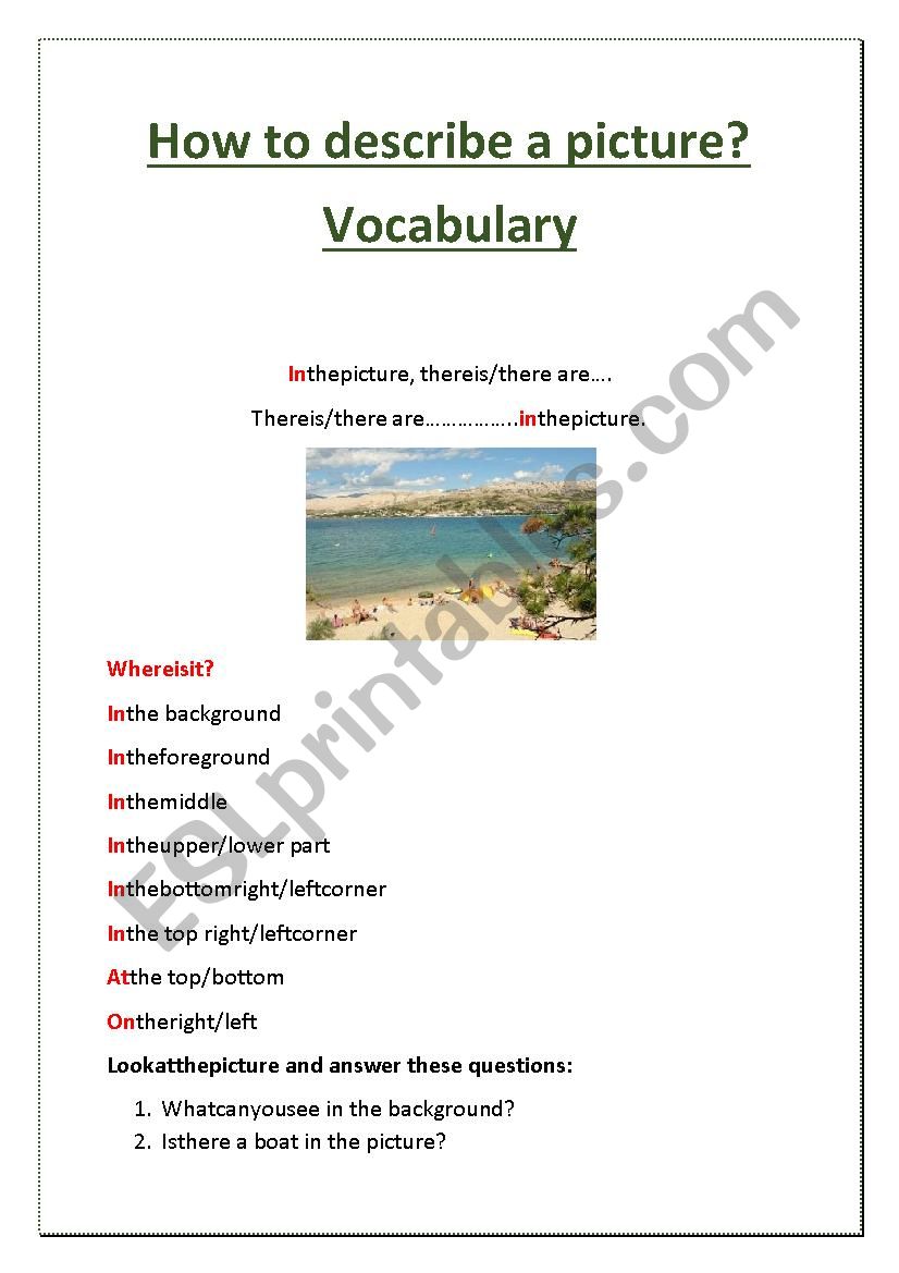 How to describe a picture vocabulary