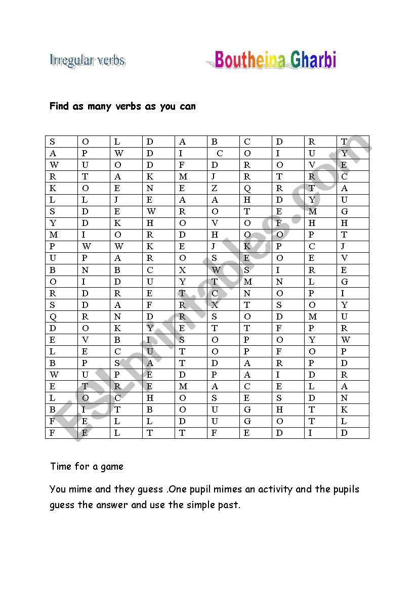   irregular verbs worksheet