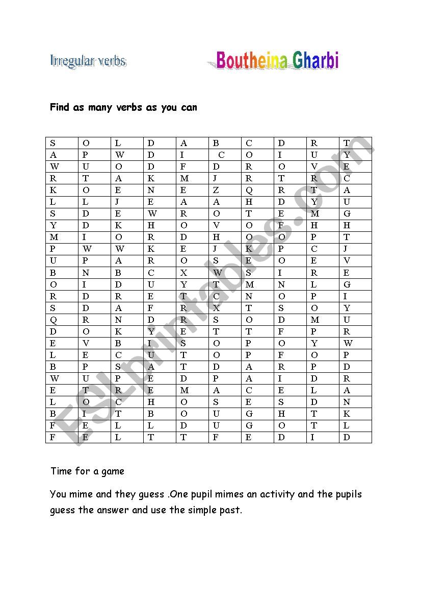   irregular verbs worksheet