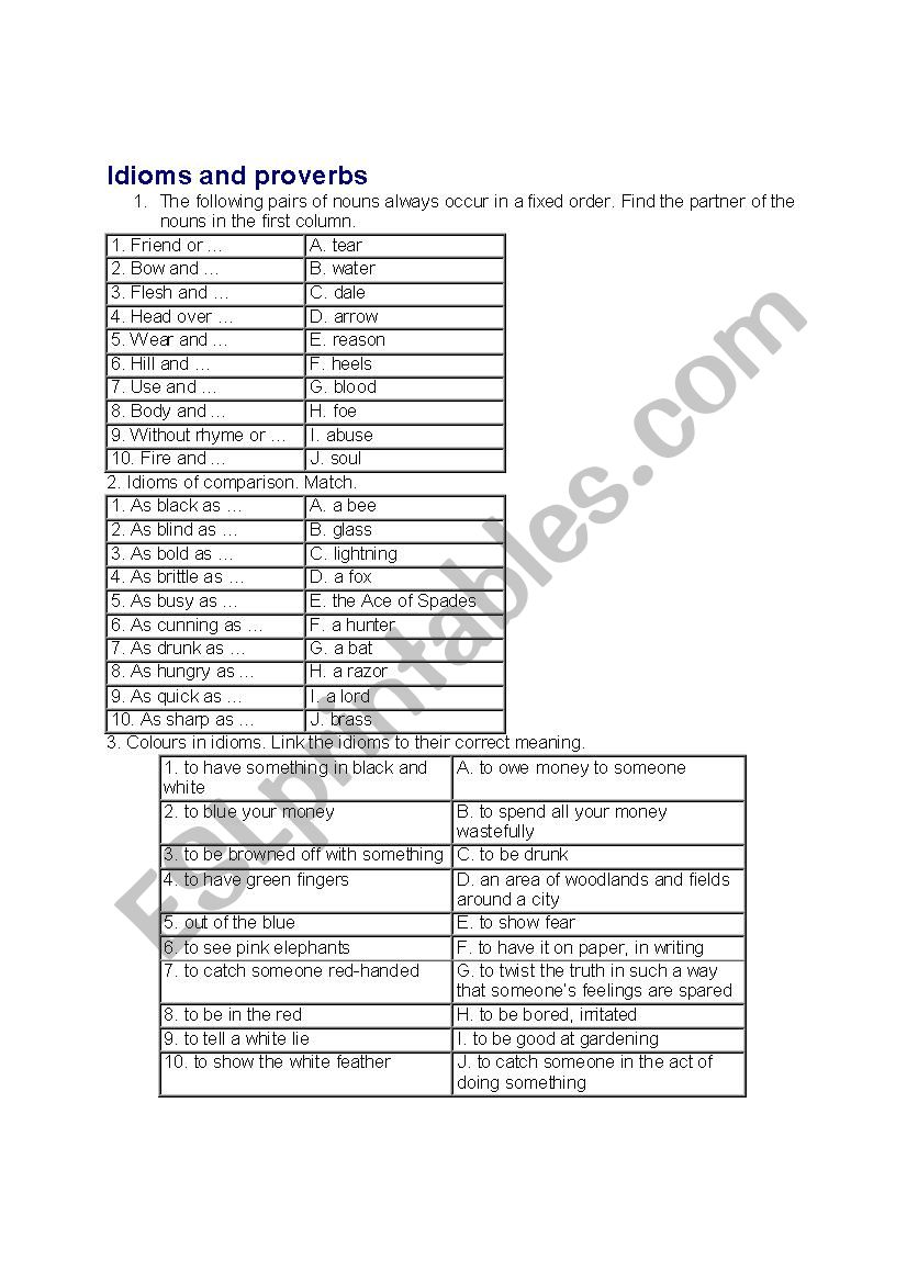 IDIOMS AND PROVERBS worksheet