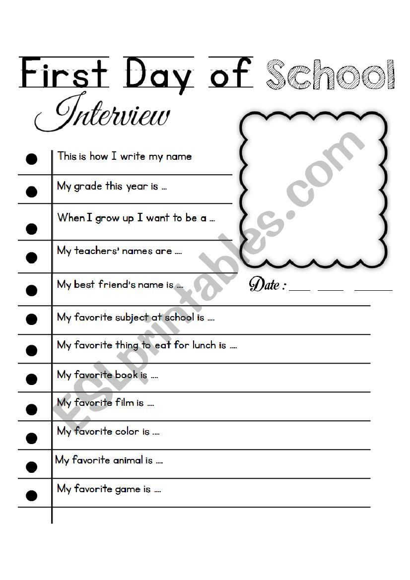 First Day of School Interview worksheet