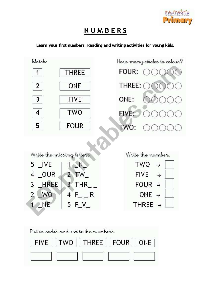 Counting up to 5 worksheet