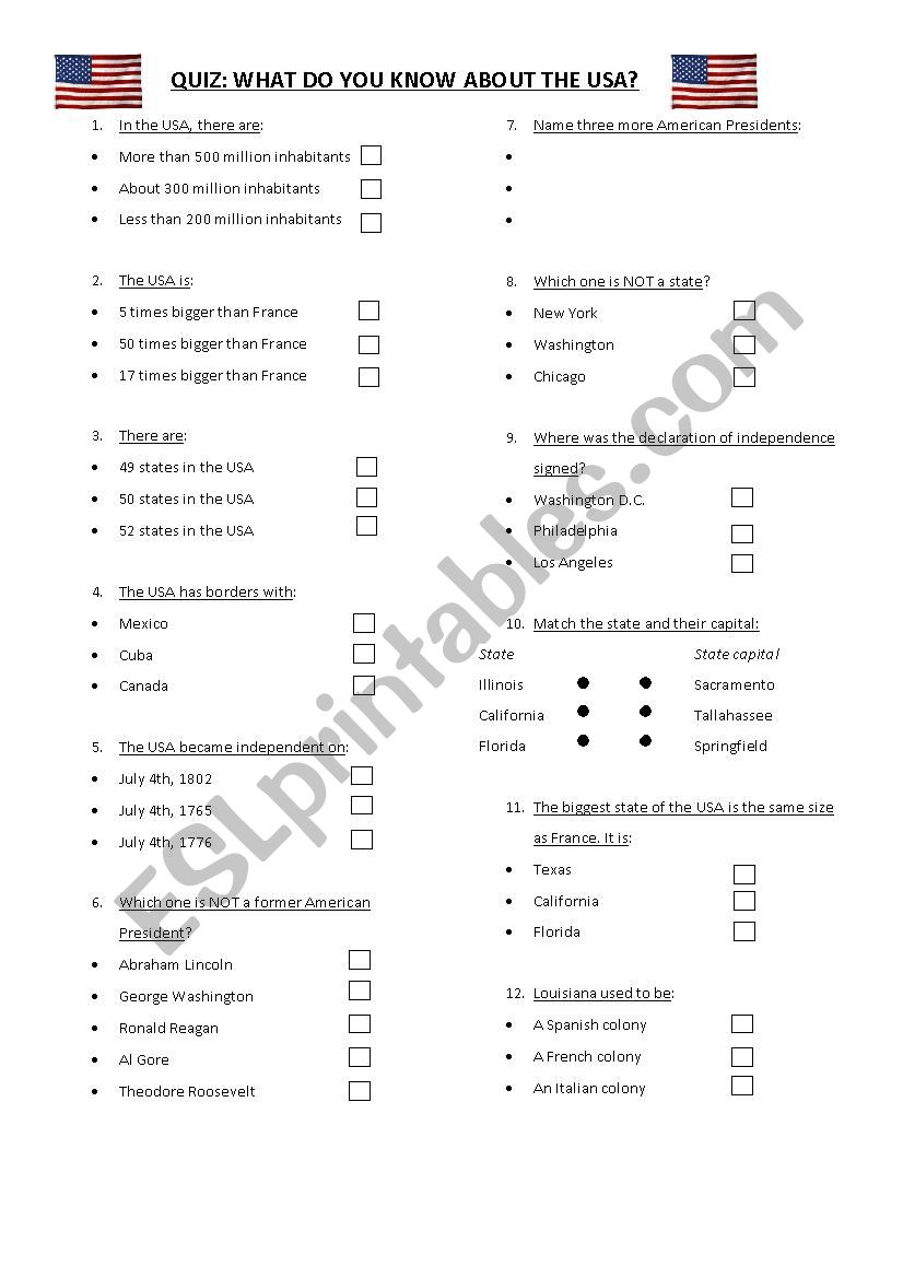 USA Quiz worksheet