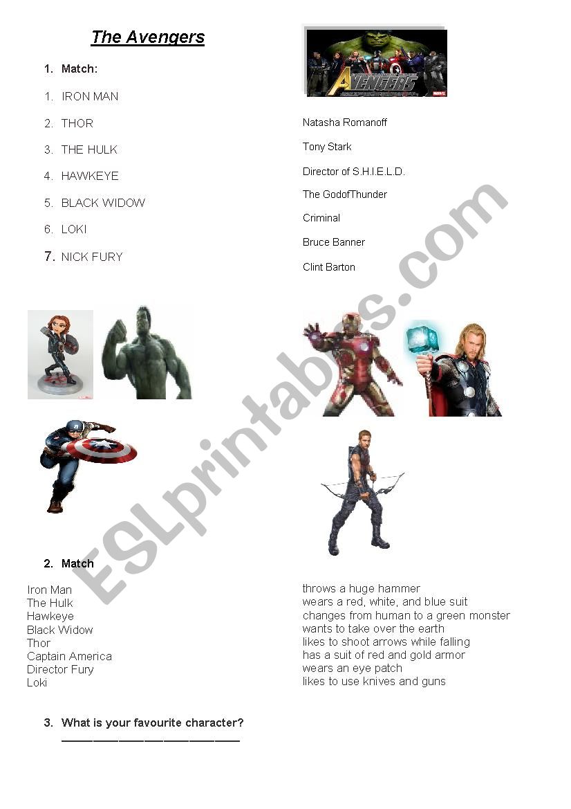 The avengers worksheet