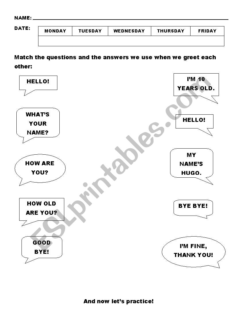 Greetings worksheet