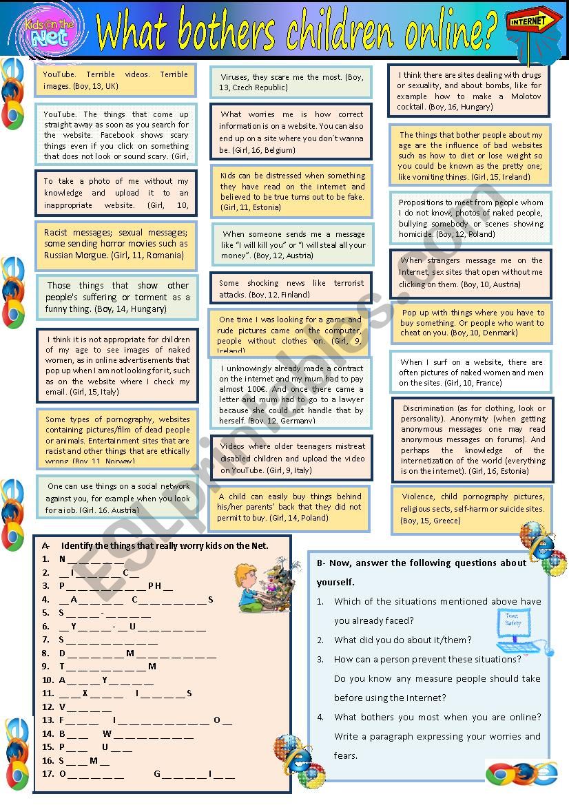 What bothers children online? worksheet