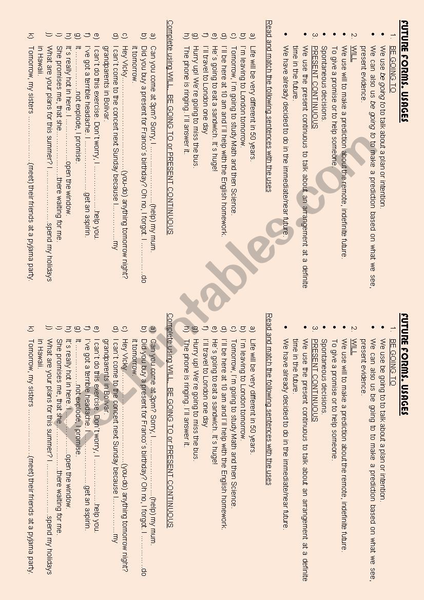 FUTURE FORMS  worksheet