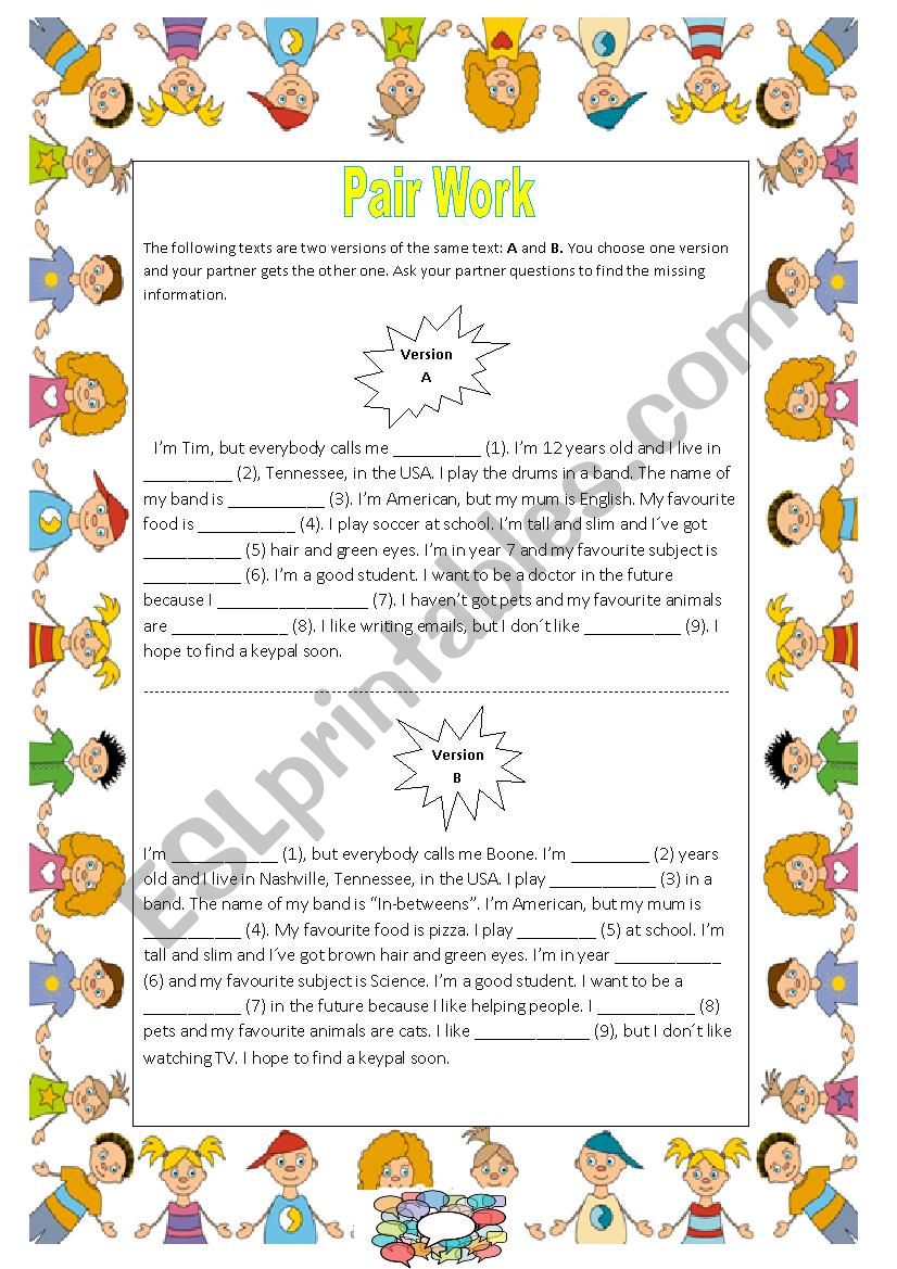 Pair work- Find your friends information