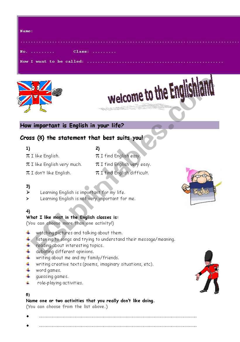 Welcome to the Englishland worksheet