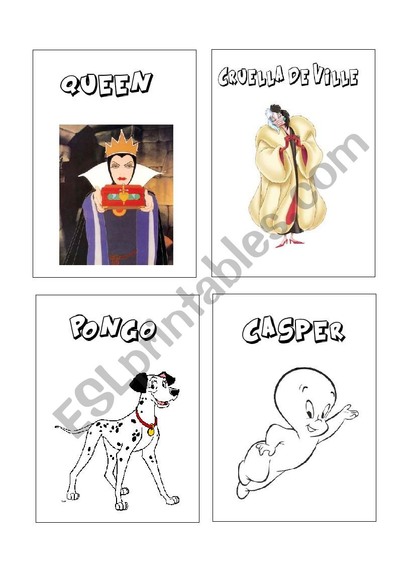 Cartoon Characters flashcards worksheet