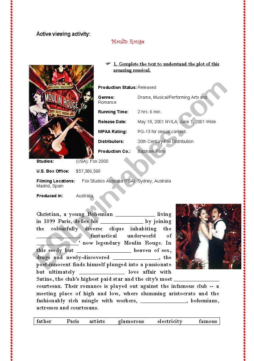 moulin rouge worksheet