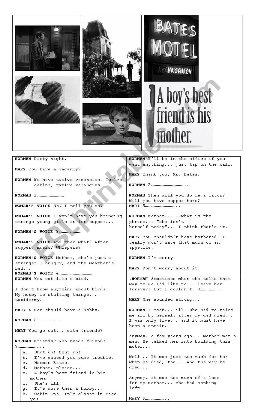 Psycho by hitchcock 2 worksheet