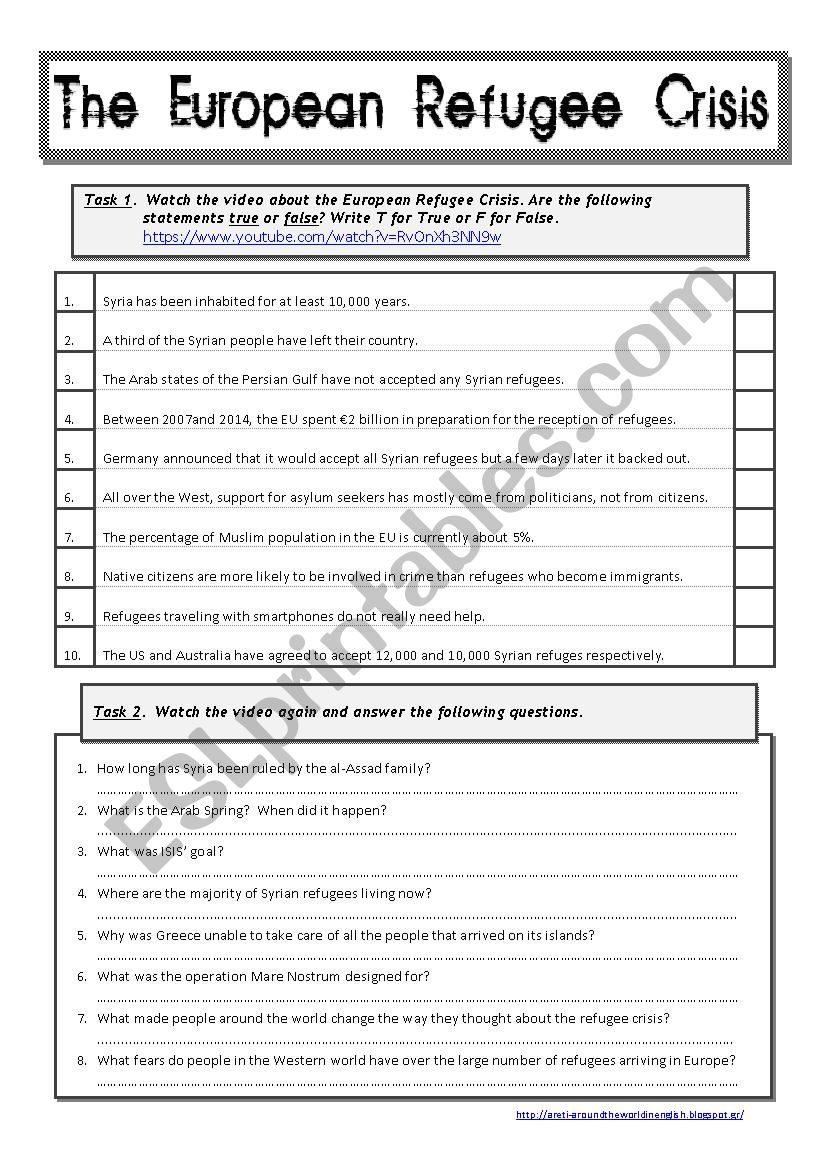 The European Refugee Crisis worksheet