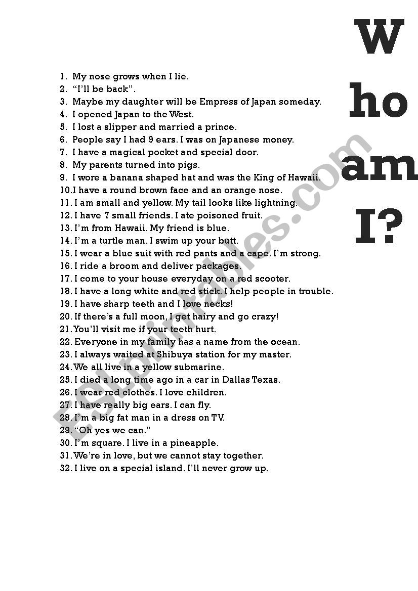 Who am I? worksheet