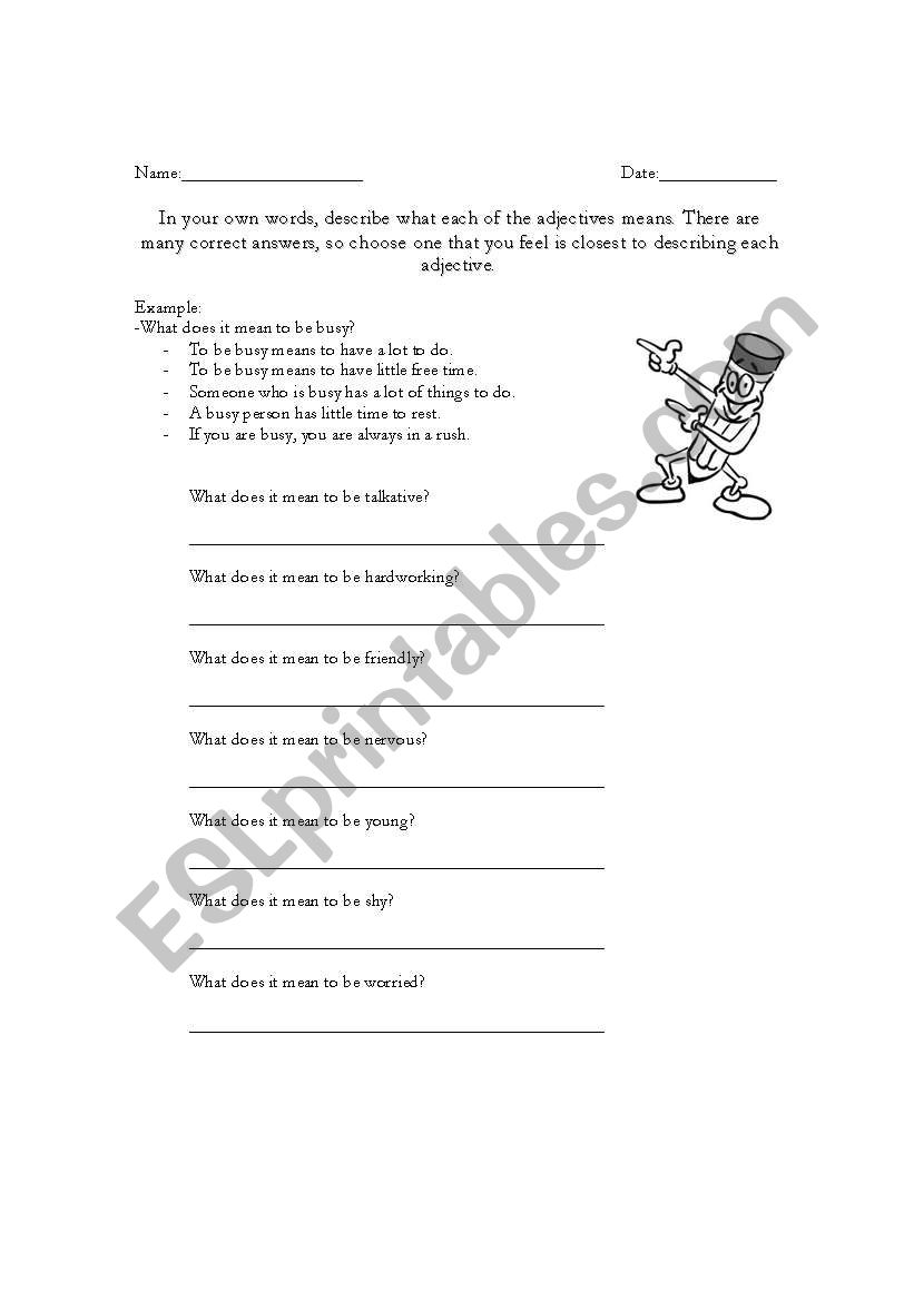 Describing adjectives worksheet