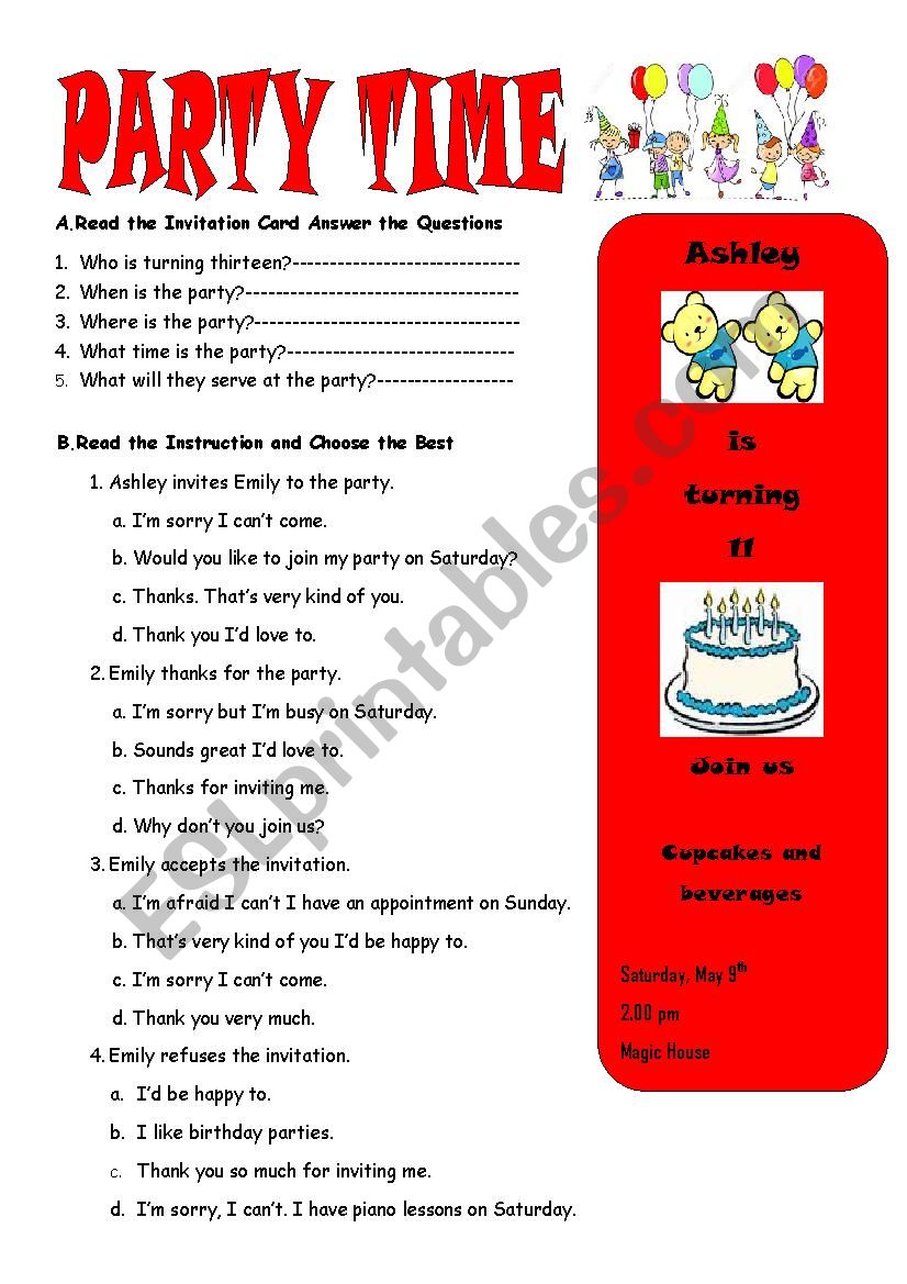 Party Time Esl Worksheet By Byhngmz