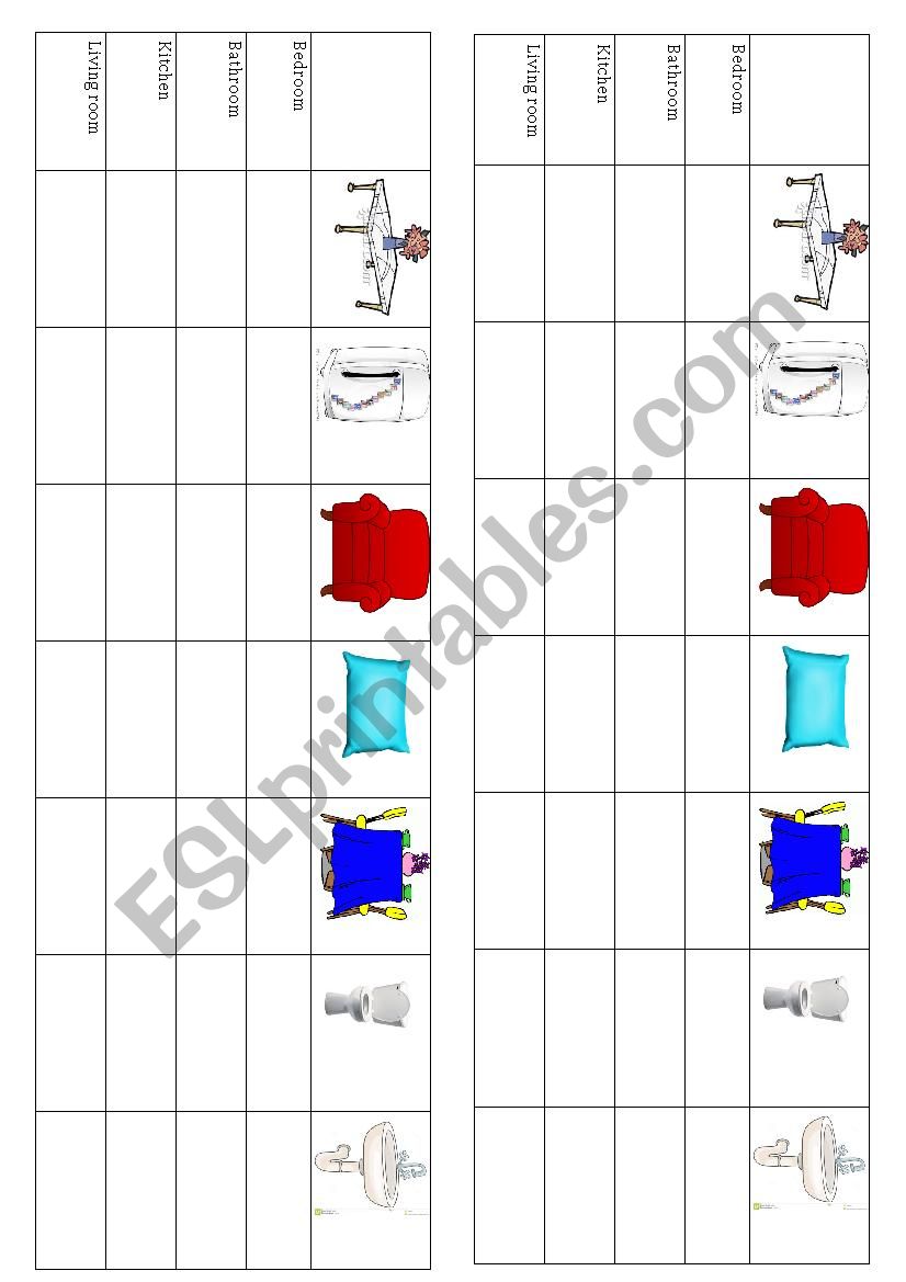 Room and furniture worksheet