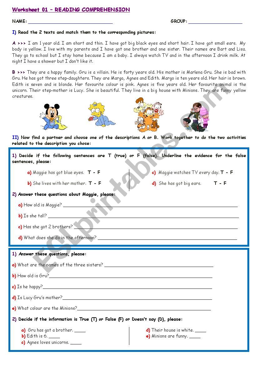 reading comprehension worksheet