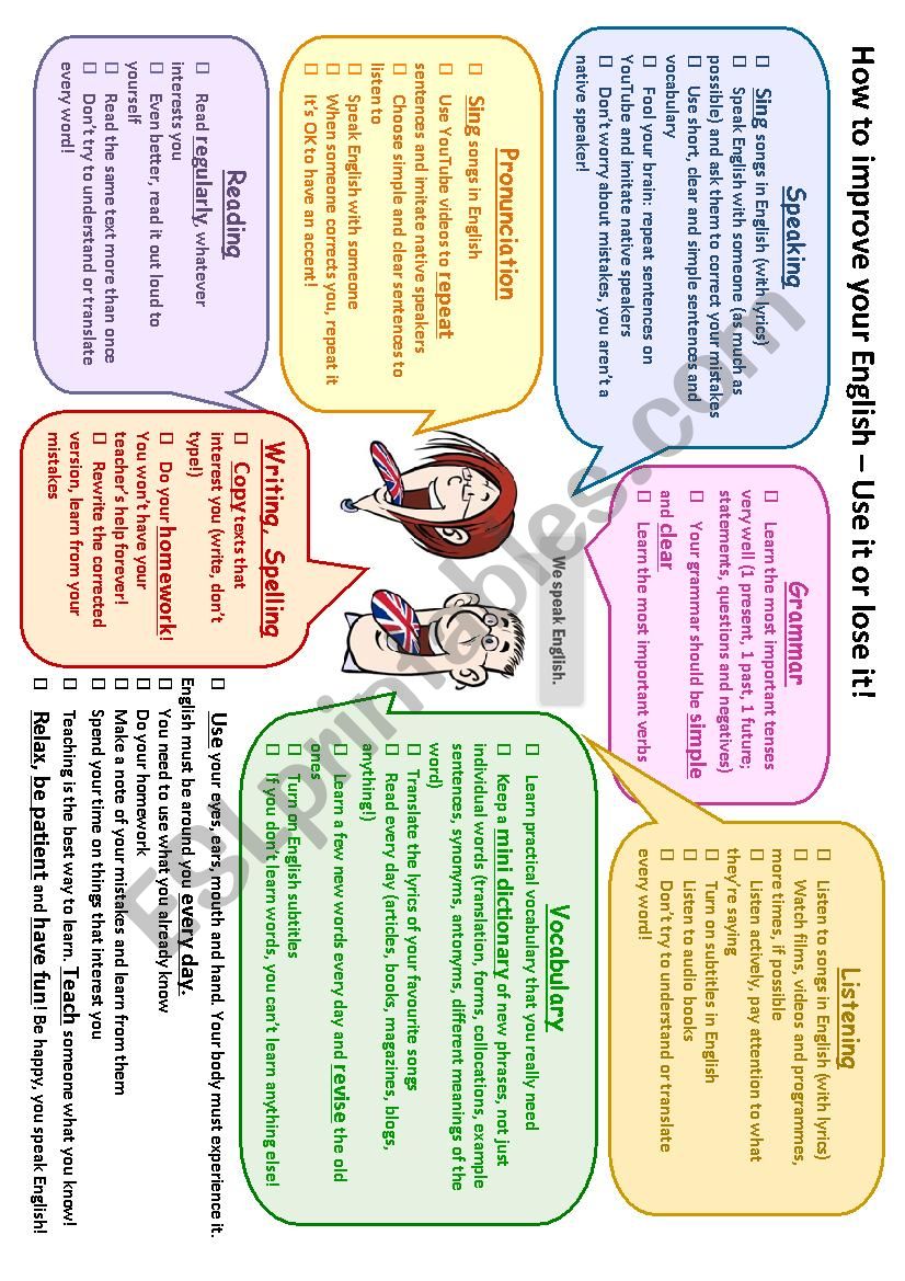How to improve your English - practical tips poster