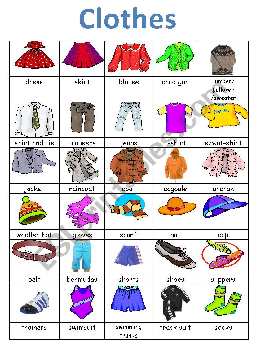 Types of Clothes  worksheet