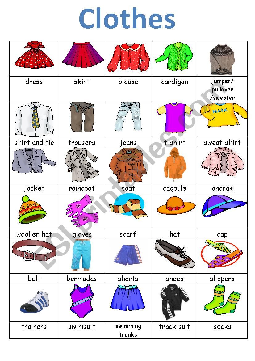 Clothes Pictionary - Esl Worksheet By Ellakass CE1