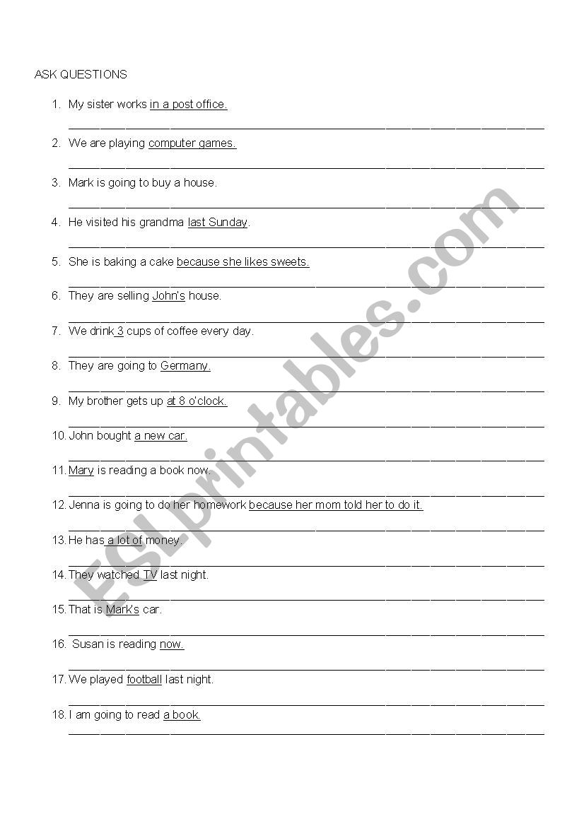ask questions worksheet