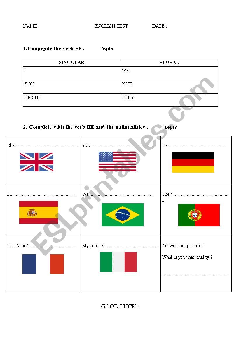 NATIONALITY worksheet