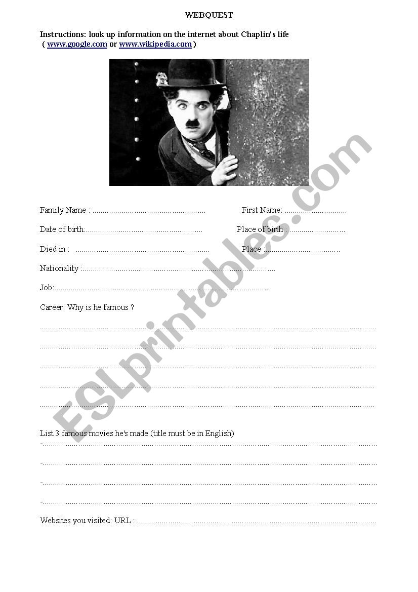 Charlie Chaplin Biography  worksheet