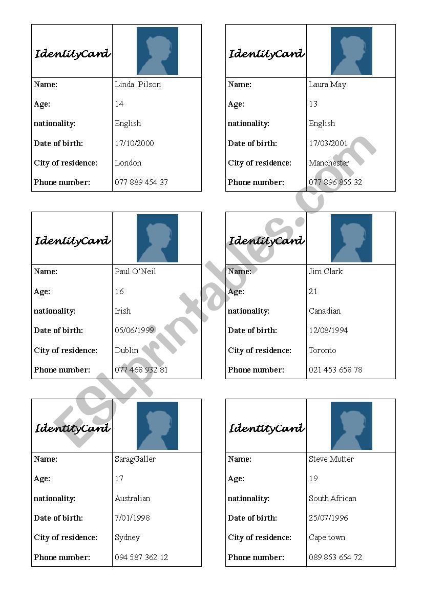 ID card worksheet