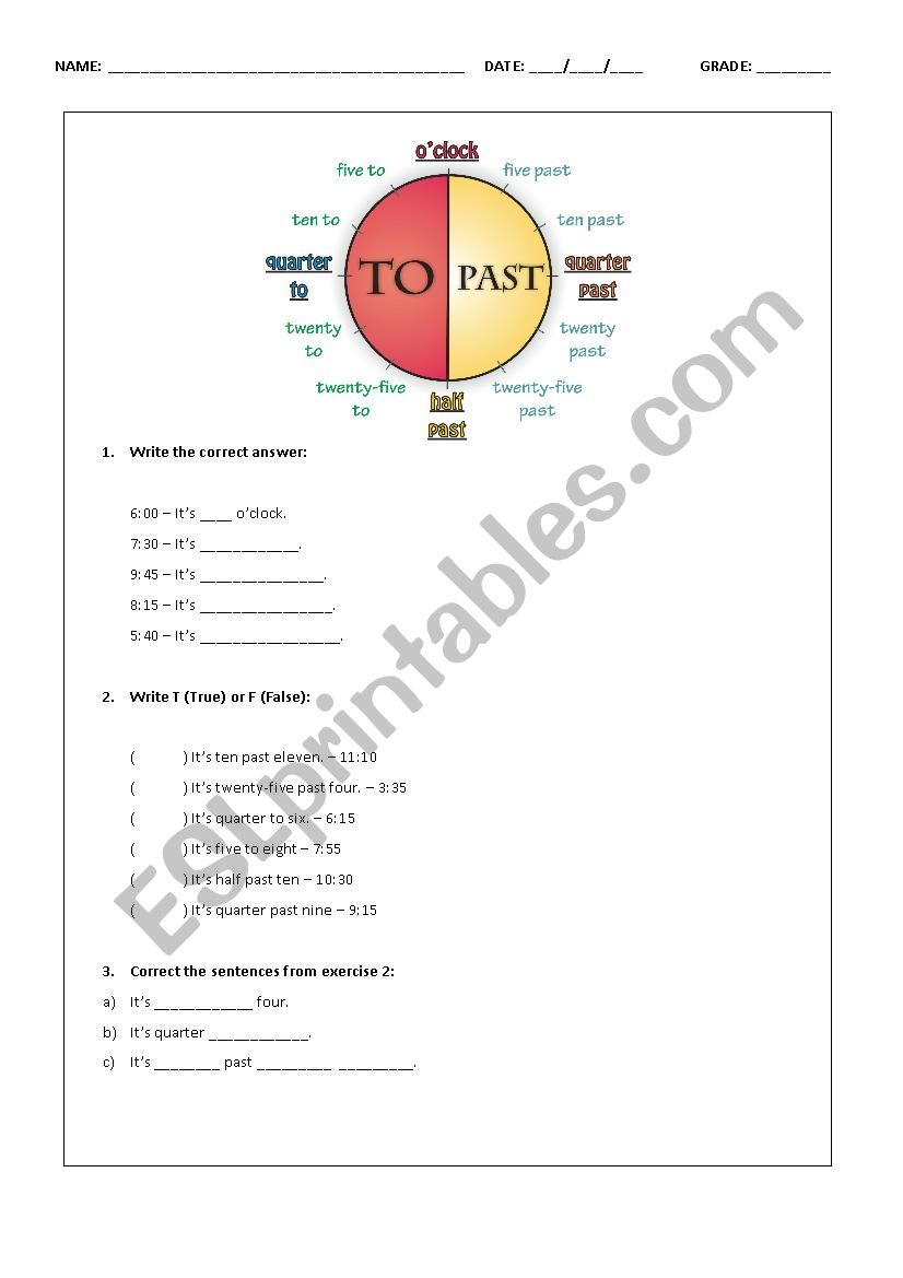 Telling the time worksheet