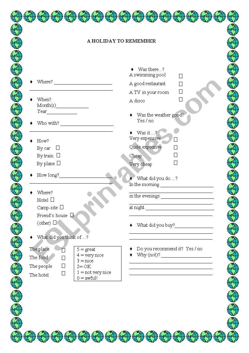 a holiday to remember worksheet