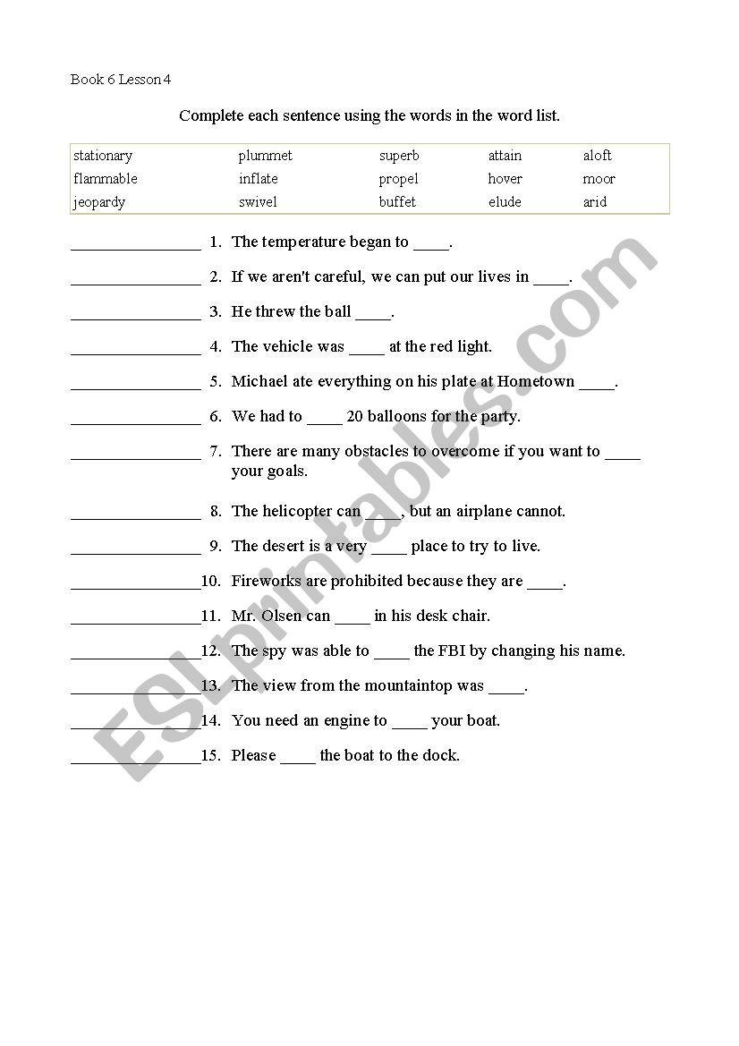 Vocabulary worksheet