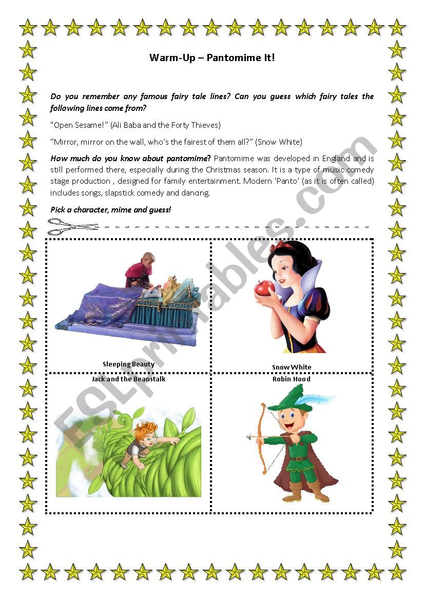 Pantomime it! - warm-up worksheet