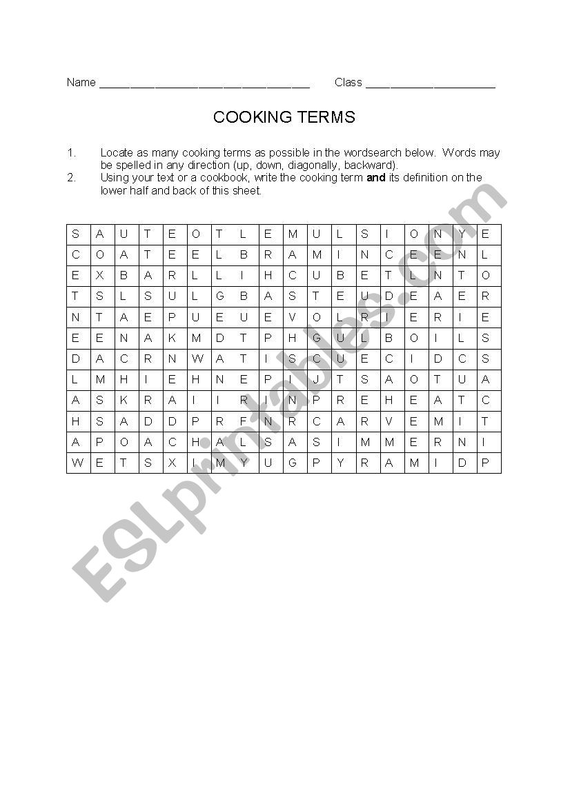 Food Word Search worksheet