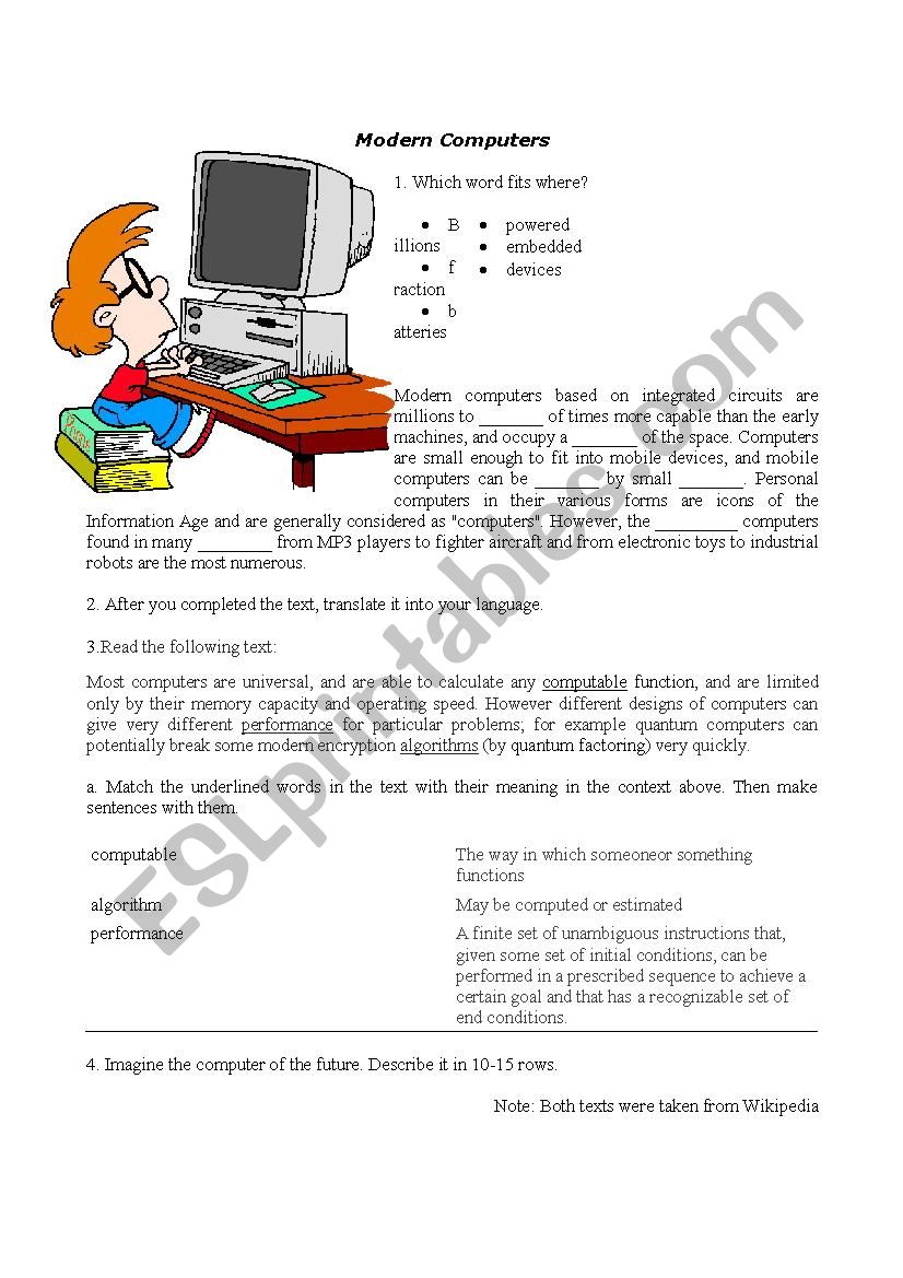 Modern Computers worksheet