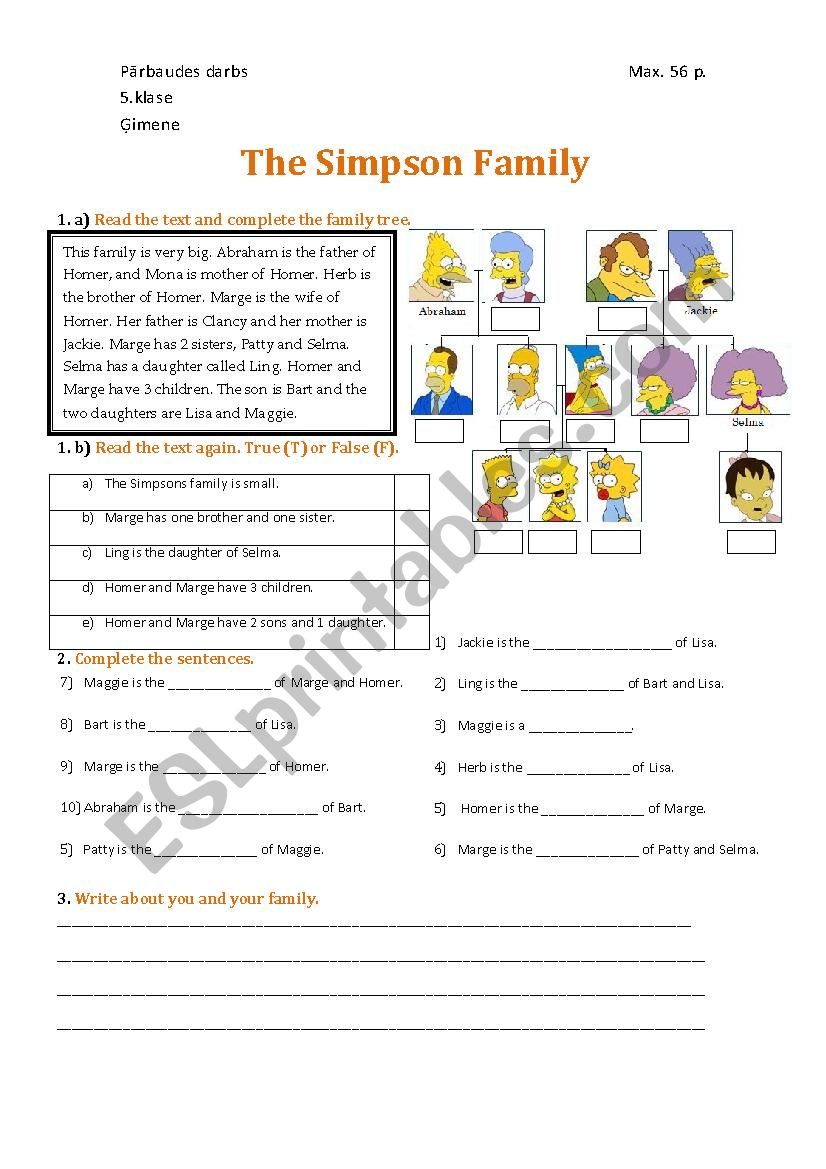 Simpshon family  worksheet