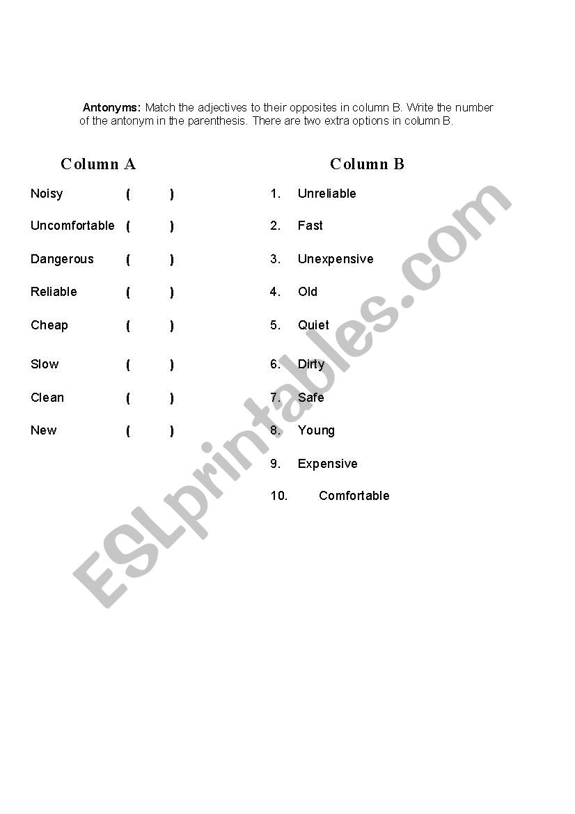 Antonyms worksheet
