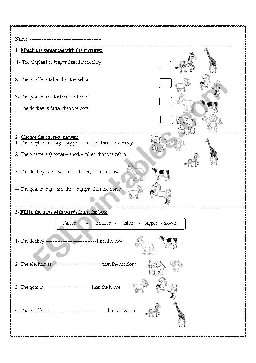 comparisons worksheet