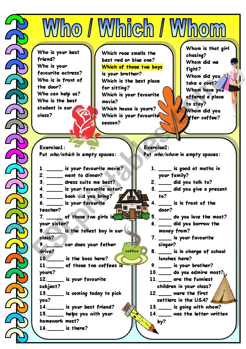 Who Which Whom ESL Worksheet By Dackala