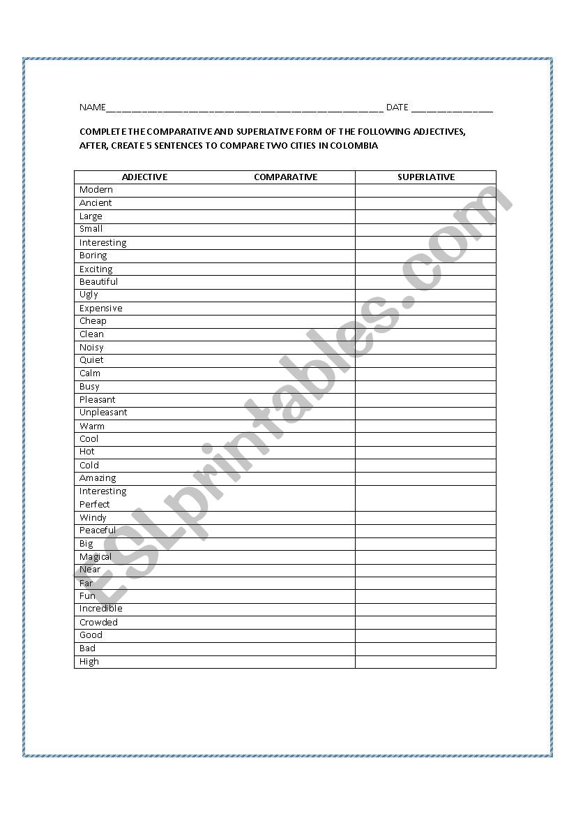 COMPARATIVES AND SUPERLATIVES worksheet