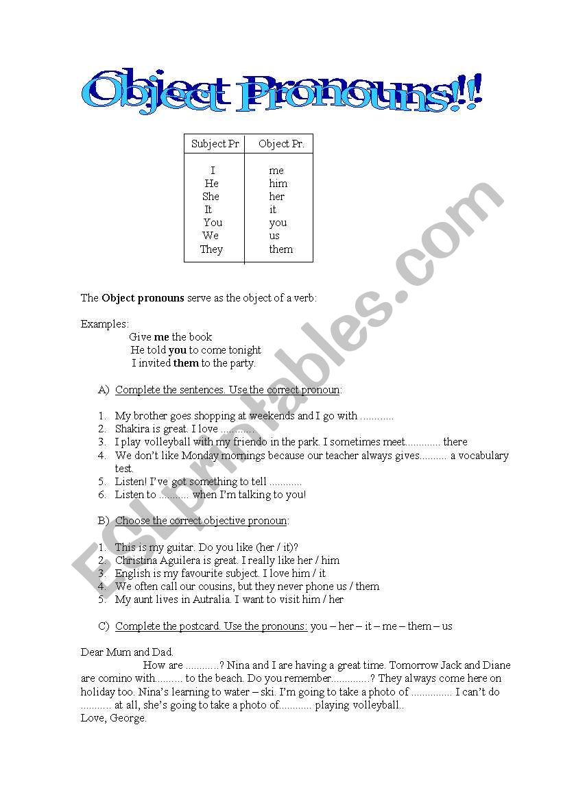 Object Pronouns worksheet