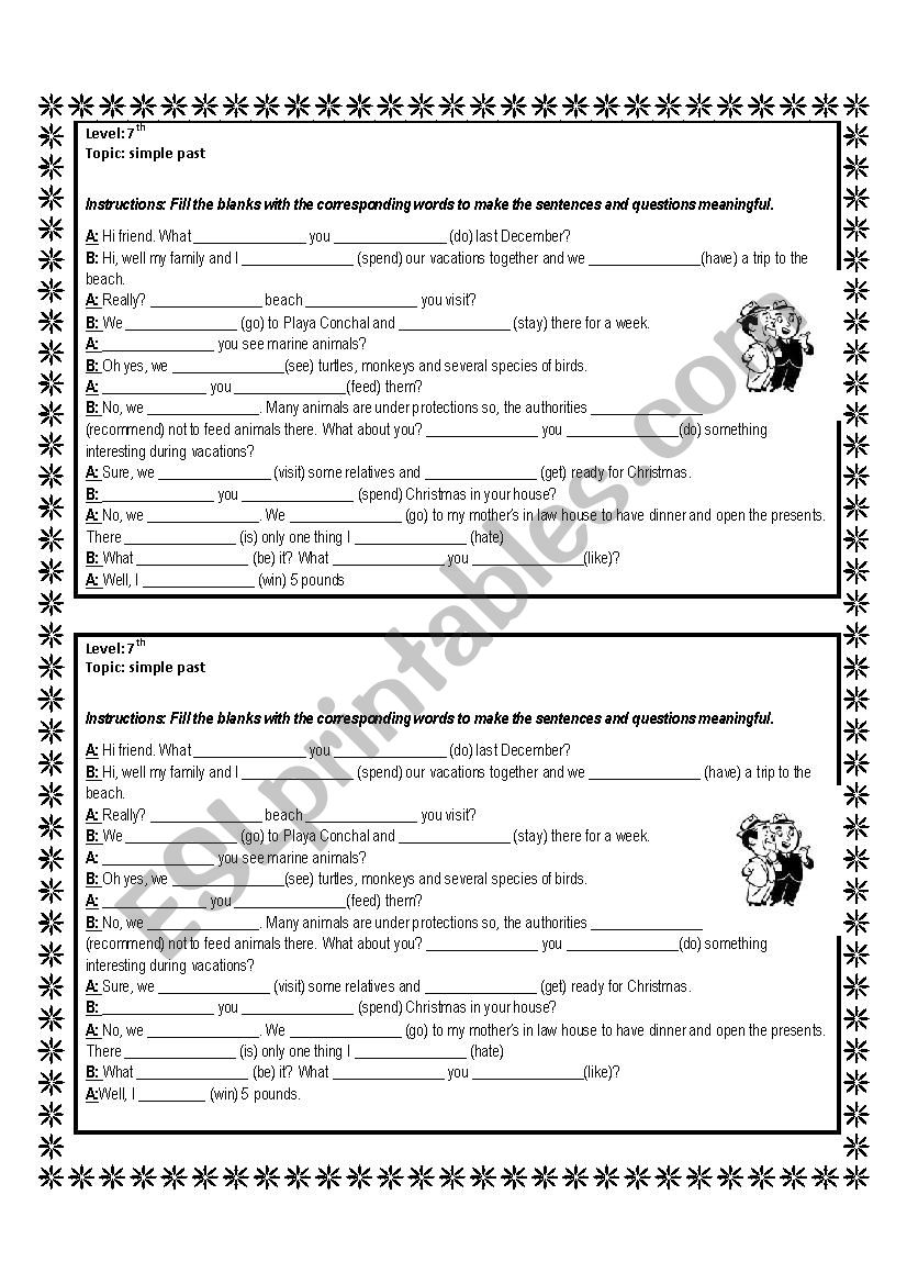 Simple past, completion of sentences and questions