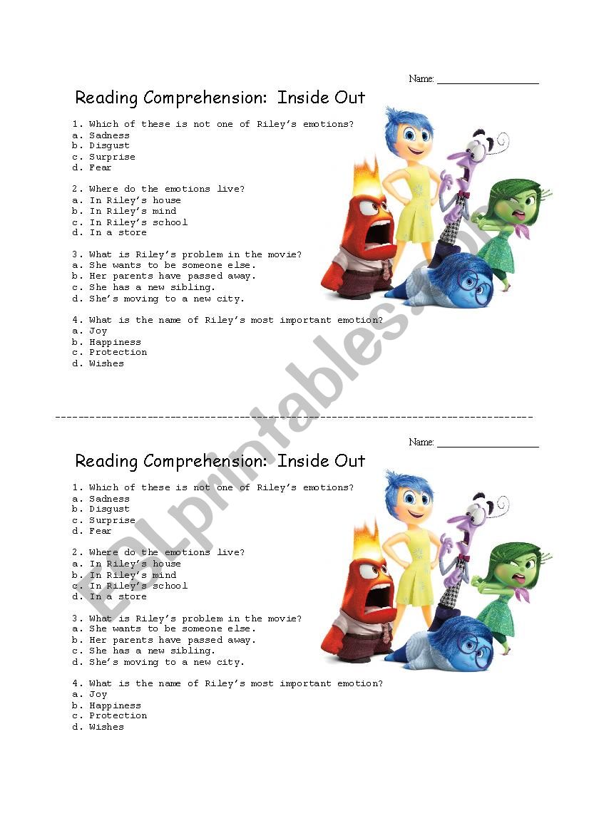 Inside Out Movie worksheet