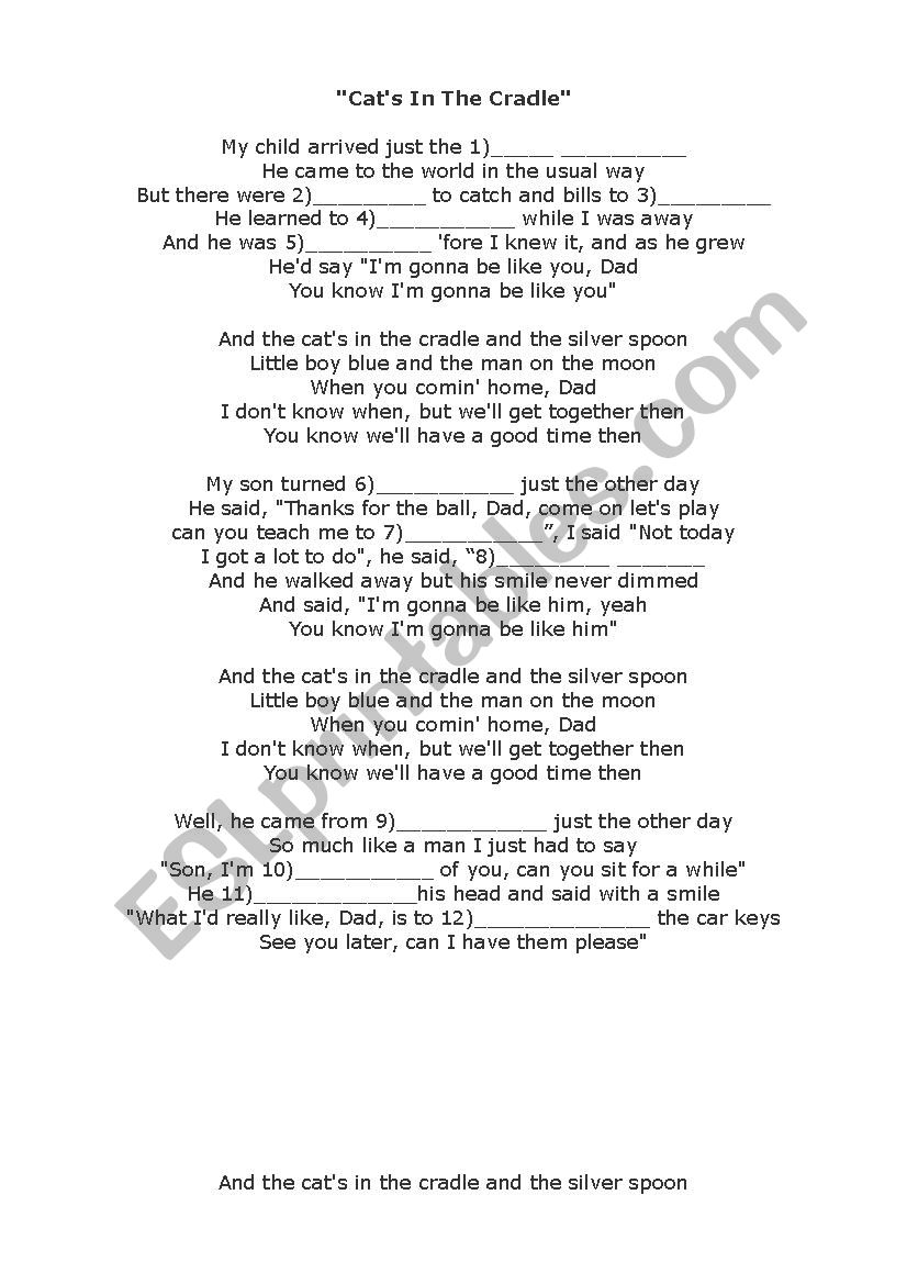 CatÂ´s in the Cradle - song dictation