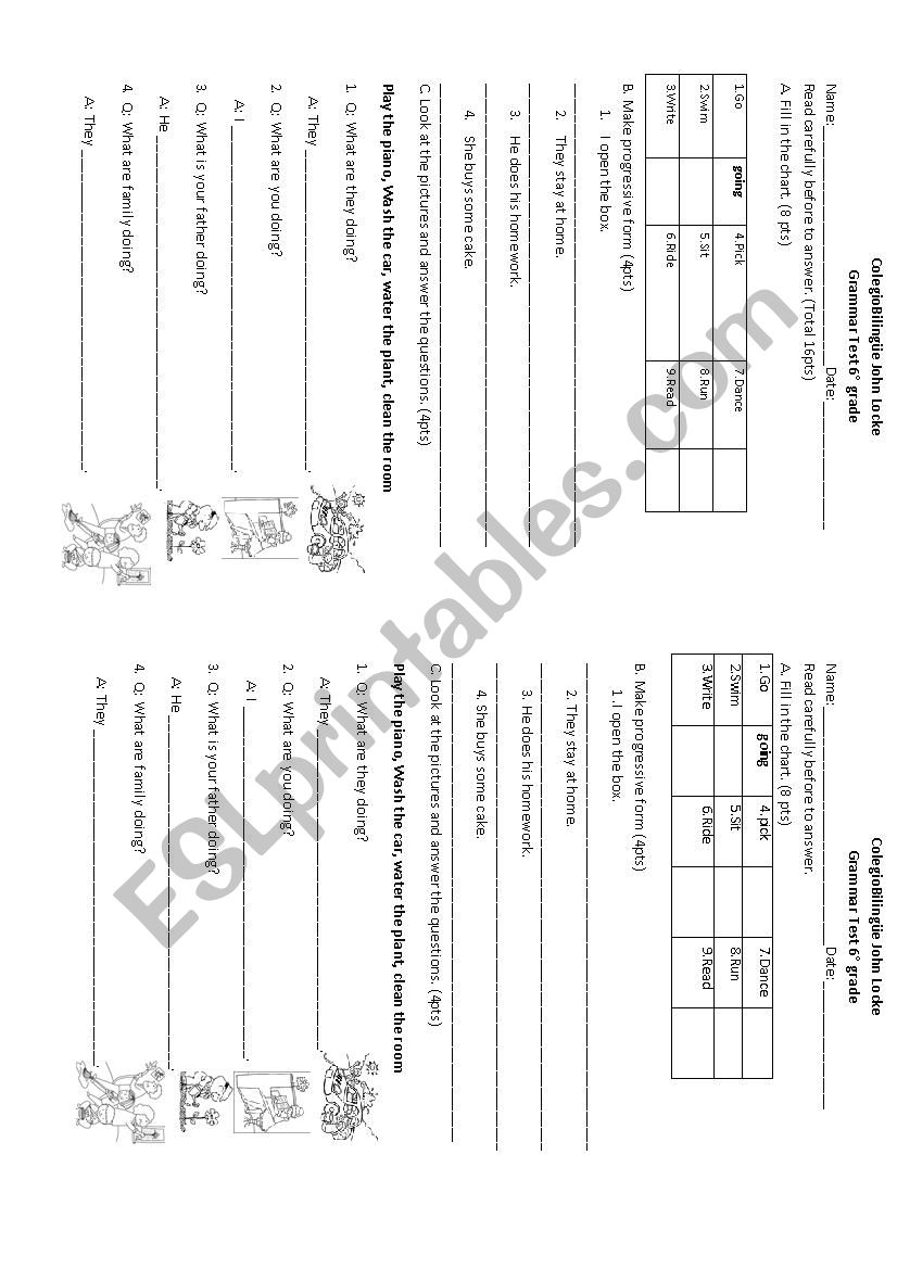 Present progressive test worksheet