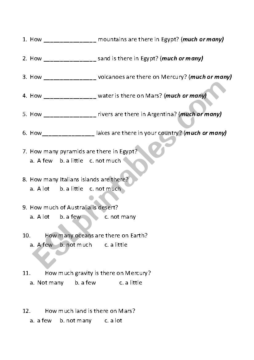 How many/much..... worksheet