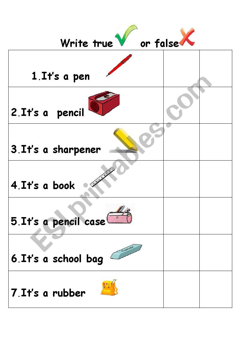 School objects worksheet