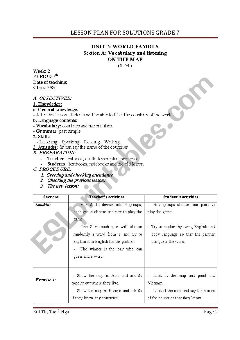 lesson plan solutions 7 worksheet